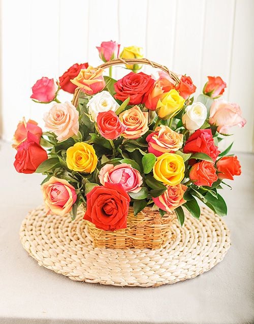 Mixed Roses in a Basket