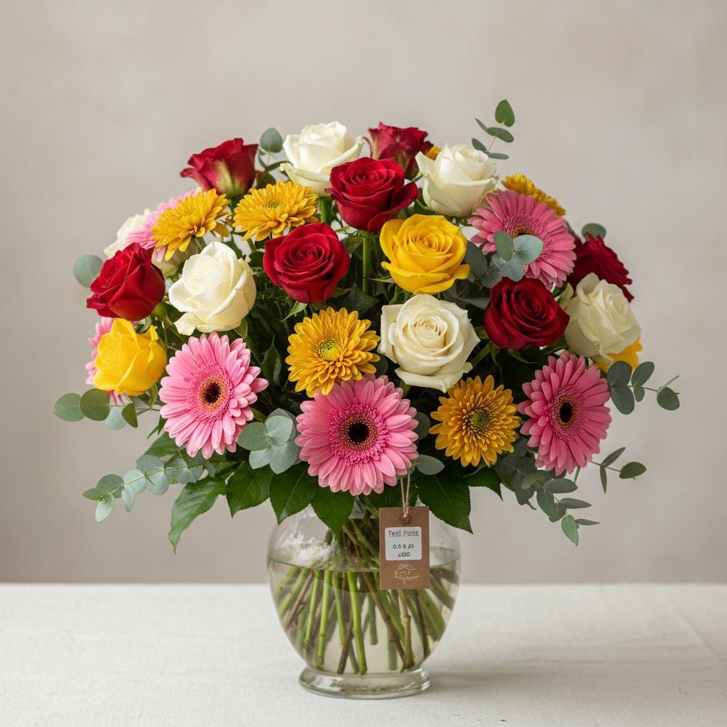 Vibrant Rose & Gerbera Medley in Glass Vase