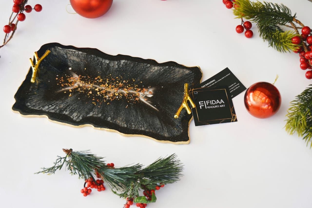 Resin Decorated black tray