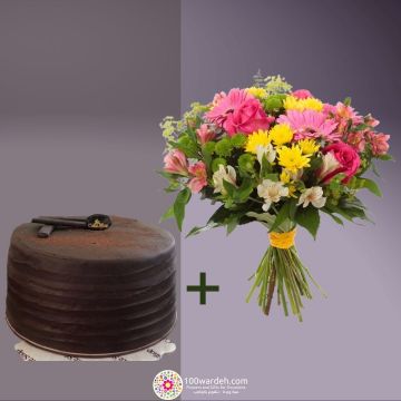 Chocolate chip cake + Flowers bundle (Cake shop)