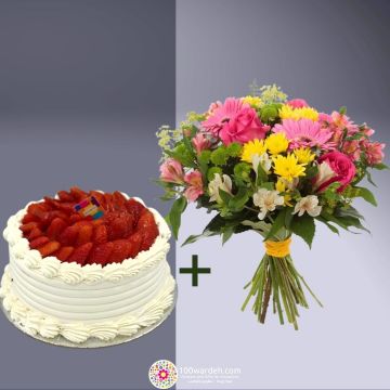 Foret Fraise Cake + Flowers bundle (secret cake)