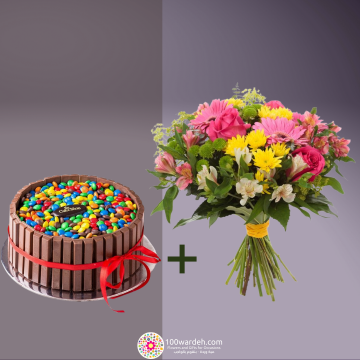 KitKat and m&ms Cake + Flowers bundle 