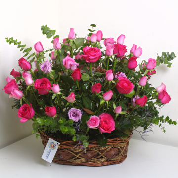 Pink Mix Roses Basket (basket included) cairo