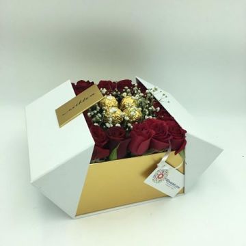 red roses with ferrero in a box amman jordan flowers delivery