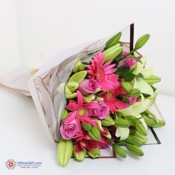 White Lilies with hot pink gerberas