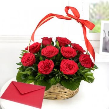 Standard size red roses in a basket