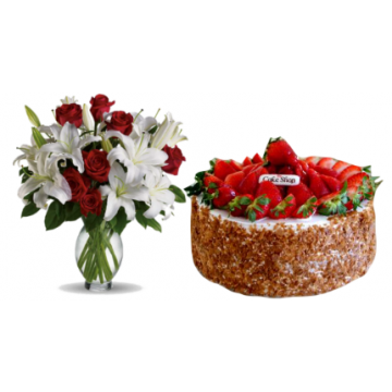 (Special Offer) Strawberry Cake +  Flowers 