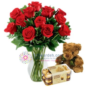 10 Roses + Ferrero + Teddy bear valentines roses amman jordan