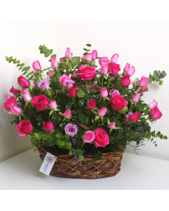 Pink Mix Roses Basket (basket included)