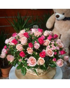 Pink Mix Roses Basket (basket included)