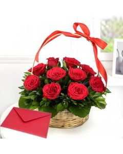 Standard size red roses in a basket