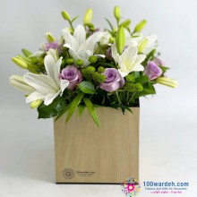 Violet Roses & Lilies Flower Box