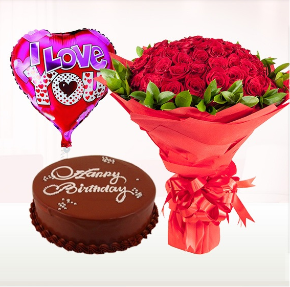 3in1 package !  (50 Roses bouquet + Cake + Balloon)