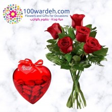Red Roses & Heart shape Chocolates Box